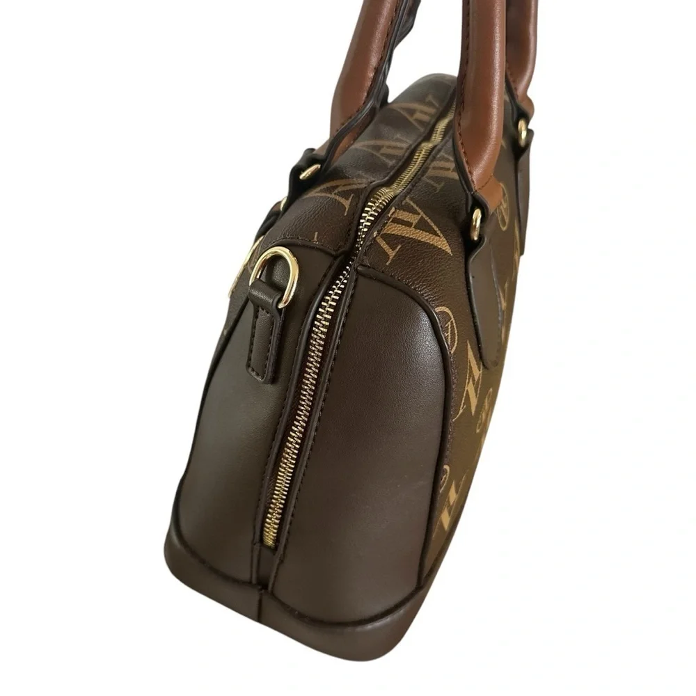 Adrienne Vittadini Brown Logo Satchel Handbag